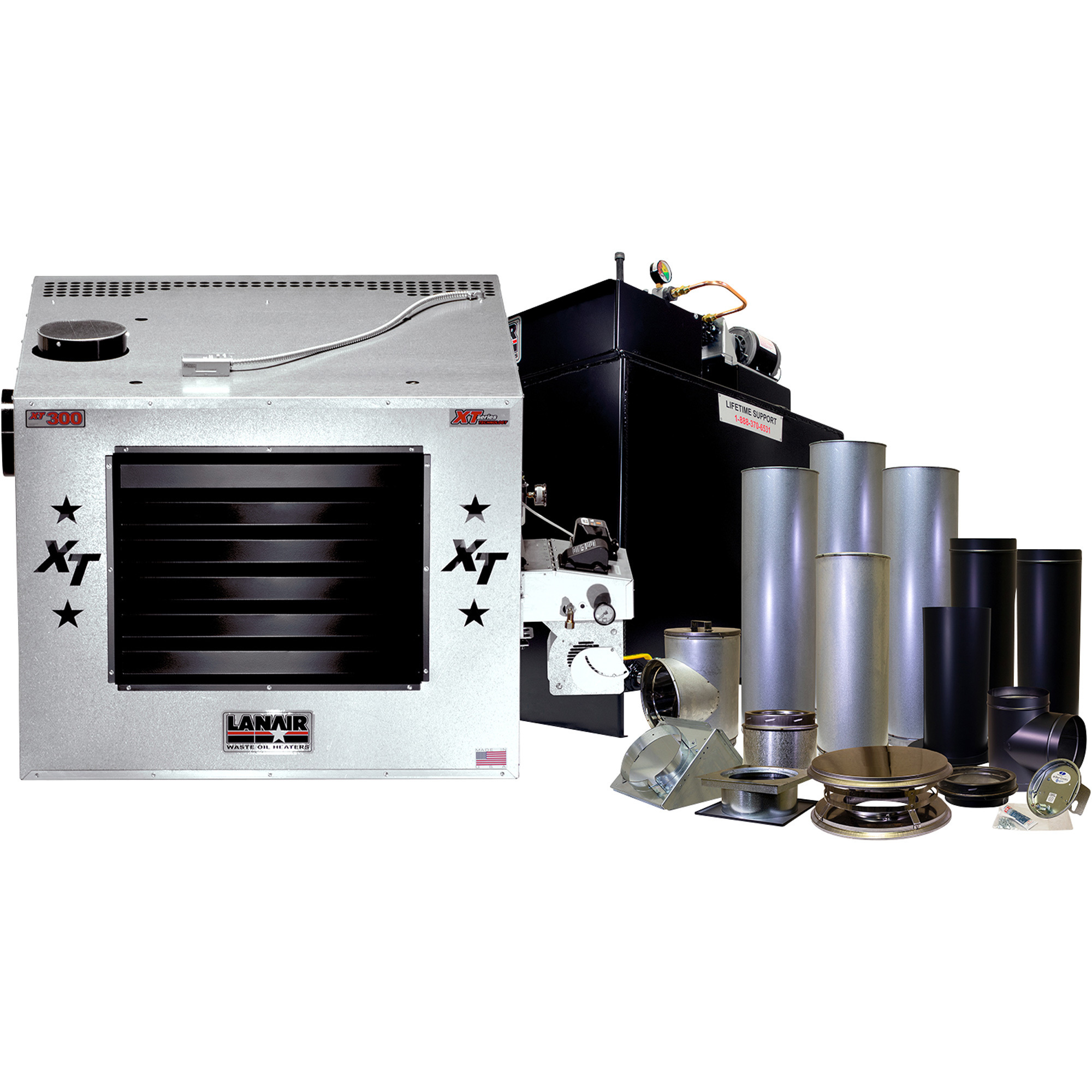 Lanair Waste Oil-Fired Thermostat-Controlled Heater Package 2, 300,000 BTU, 10,000 Sq. Ft. Capacity, Model#